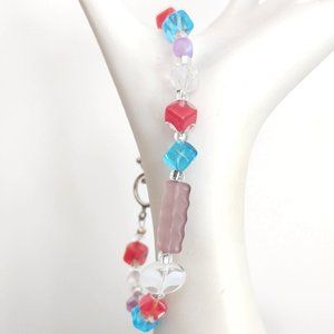 Blue, clear, mauve, red and purple glass bracelet